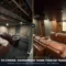 Before and after soundproof home cinema transformation by M&M Legacy Home Improvement featuring acoustic wood slats and hidden doors